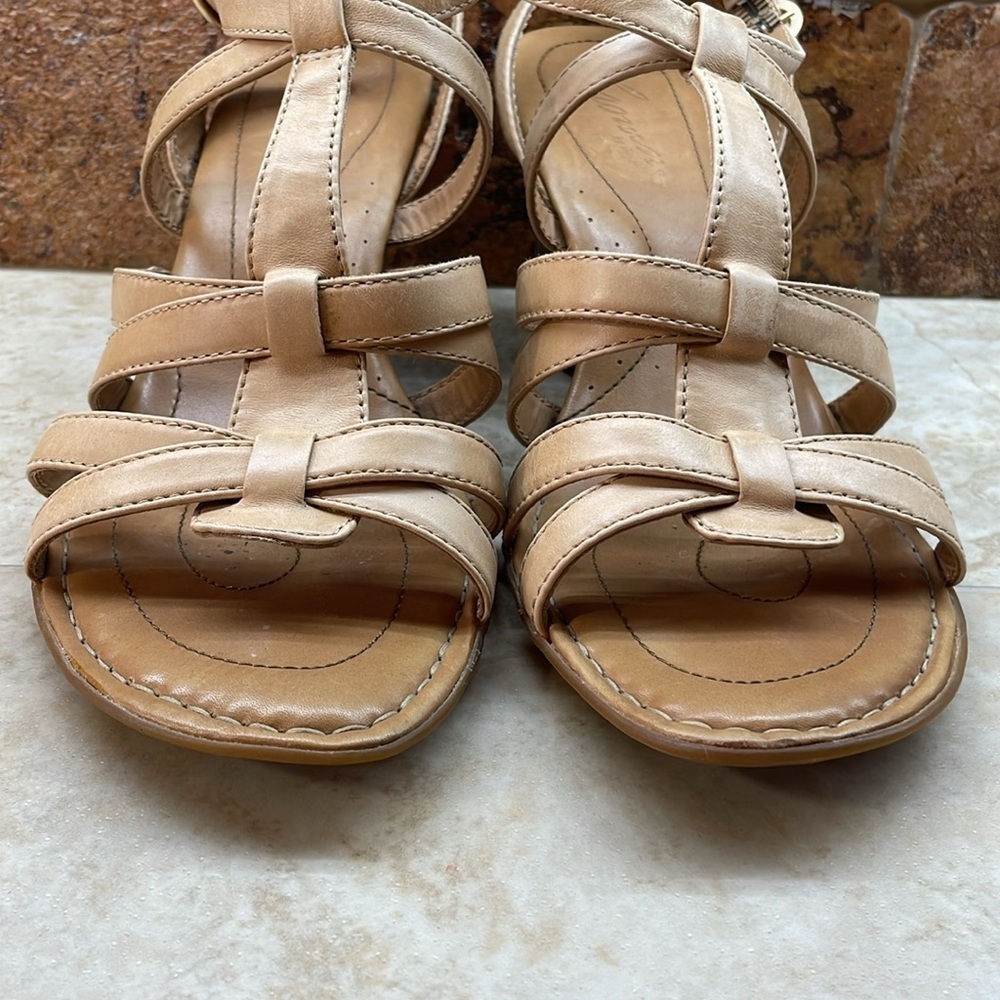 Crown Born Sandals Leather Size 11 Strappy Snake Print Heel Vedge Shoes Nude - Picture 4 of 15